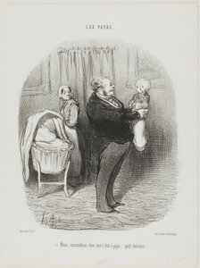 "- Vi ser verkligen ut som pappa, eller hur ... lilla Cherub!", plansch 14 från Les Papas av Honoré Victorin Daumier