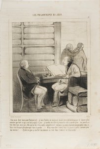 "- Ja, min käre Badoulard... Jag kommer att öppna ett varuhus ännu mer filantropiskt och större än något som existerat fram till nu.... det kommer att ha hela uppsättningen artiklar till halva priset ... någon kan komma in så naken som en nyfödd bebis och  av Honoré Victorin Daumier