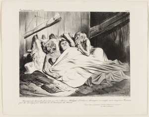 En rättvis belöning som 1800 överlämnades av Nordamerikas ohyfsade vildar till Louis-Philippe av Orléans, kirurg och utvandrare, men fortfarande fransman. (Jag hälsar dig, nådige svarta dam, Herren är med dig.) Ett Ave Maria från Namaquan, plansch 466 av Honoré Victorin Daumier