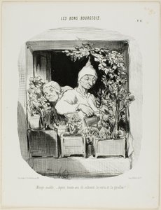 Ett mönsteräktenskap: I trettio år har de odlat dygd och nejlikor, plansch sex från Les Bons Bourgeois av Honoré Victorin Daumier