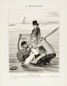 En revolt ombord. "- Ah! du vill vara din egen kapten! ... - Ah! du behandlar mig som en idiot ... hej ... Jag hoppas att Seine tvättar bort den förolämpningen!", plansch 13 från Les Canotiers Parisiens av Honoré Victorin Daumier