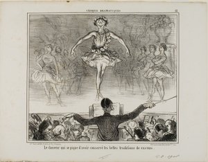 En dansare som påstår sig ha bevarat den stora traditionen med VESTRI, plansch 12 från Croquis Dramatiques av Honoré Victorin Daumier