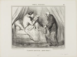 "En protest på nyårsdagen! Vilken tur! ...........," plansch 42 från Croquis Parisiens av Honoré Victorin Daumier