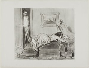 En ivrig student som övar hemma, plansch 6 från Les Baigneuses av Honoré Victorin Daumier
