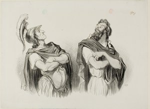 Akilles och Agamemnon. Achilles: "- Och vad bryr jag mig om ditt Troja!", platta ett från Physionomies Tragiques av Honoré Victorin Daumier