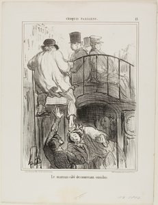 En obehaglig aspekt av den nya typen av Omnibus, plansch 13 från Croquis Parisiens av Honoré Victorin Daumier
