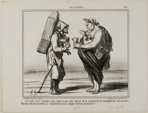 Som en konsekvens av vinsjukdomen men också på grund av grundandet av "Society for the Production of Artificial Wine", beslutar även Bacchus att byta till kokosvatten som en daglig dryck, platta 407 från Actualités av Honoré Victorin Daumier