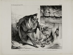 Kom hit lilla kyckling, Chick..... Chick... Chick, kom små kalkoner, platta 442 av Honoré Victorin Daumier