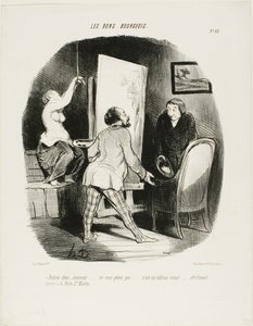 "Kom in, monsieur, var inte blyg. Det är en levande bild.... precis som (du skulle se) vid Porte St. Martin," plansch 62 från Les Bons Bourgeois