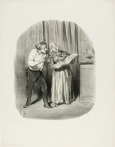 Nackdelen med att gifta sig med en kvinna med en så kallad konstnärlig talang, plansch 77 från Les Bons Bourgeois av Honoré Victorin Daumier