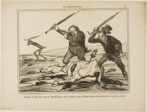 Stort uppror av råttorna i Montfaucon som inte vill att deras mat ska tas bort av forskare, plansch 12 från Les Hippophages av Honoré Victorin Daumier