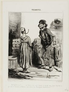 "Ha! Dammmmmnit fru ... hur mycket roligt vi hade när vi var arton.... inga män inga kvinnor..... bara vi människor från Auvergne," platta 5 från Vulgarités av Honoré Victorin Daumier