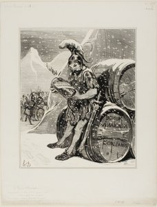 Hannibals korsning. Dessa höga berg där den toppiga snön liknar den vita pannan på en jätte darrar för att smida en väg, med en triumferande sång förvandlade Hannibal Alperna till cornichon. (Les Occidentals av Mr Quinet), plansch 28 från Histoire Anci av Honoré Victorin Daumier