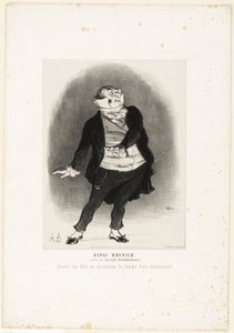 Henri Monnier. (i rollen som Joseph Prudhomme) "- Aldrig ska jag tillåta att min dotter blir gift med en klottrare!", plansch 1 ur Les Artistes Contemporains (Odéon) av Honoré Victorin Daumier
