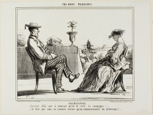 Semester på landet. "- Livet på landet är verkligen inte så underhållande, som de alla säger. - Och att tänka sig att våren bara har börjat," plansch 14 från Ces Bons Parisiens av Honoré Victorin Daumier