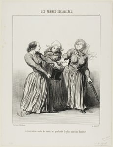 Upproret mot mannen utropas som den första och heligaste plikten i livet!", plansch 1 från Les Femmes Socialistes av Honoré Victorin Daumier