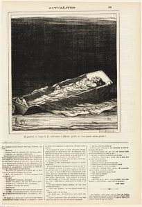 Under tiden fortsätter de att insistera på att hon aldrig har varit bättre, plansch 183 från Actualités av Honoré Victorin Daumier