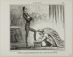 Mr Hume fantiserar om Julius Caesar som putsar sina stövlar, plansch 388 från Actualités av Honoré Victorin Daumier