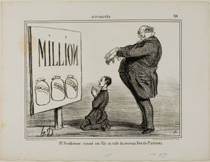 Herr Prudhomme tillägnar sin son till parisarnas nya gud, plansch 366 från Actualités av Honoré Victorin Daumier