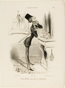 "Åh, tusan! Jag verkar inte kunna knyta en knut!" plåt 4 från Coquetterie av Honoré Victorin Daumier