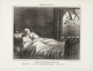 En av nackdelarna med att bo i källaren. "Titta, här är några fler som växte i går kväll...", plansch 15 från Croquis Parisiens av Honoré Victorin Daumier