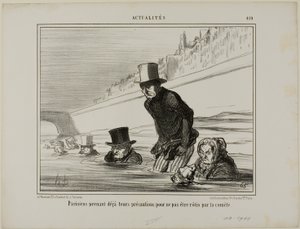 Parisborna vidtar redan sina försiktighetsåtgärder för att undvika att bli rostade av kometen, platta 410 från Actualités av Honoré Victorin Daumier