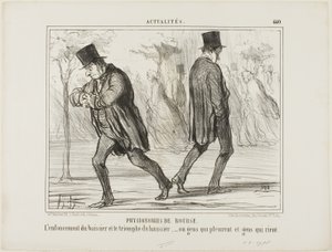 Börsens fysionomi. Baissierens förtvivlan och haussierens triumf - eller gråt och skratt, platta 440 från Actualités av Honoré Victorin Daumier