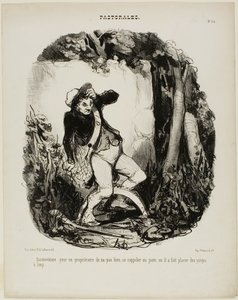 Ganska pinsamt att inte komma ihåg var man har gömt vargfällorna, plansch 44 från Pastorales av Honoré Victorin Daumier