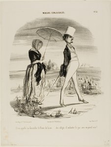 "Så det här är vad som kallas att följa livets ström..... att tvingas marschera i takt med en sådan dåre!", platta 52 från Moeurs Conjugales av Honoré Victorin Daumier
