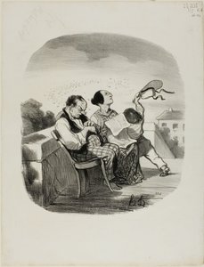Fördelen med att dela den friska luften på en italiensk terrass tillsammans med ett stort antal insekter, plansch 42 från Pastorales av Honoré Victorin Daumier