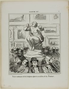 The Displeasure of a Sculpture Placed in the Middle of an Exhibition of Paintings, plansch 5 från Salon De 1857 av Honoré Victorin Daumier