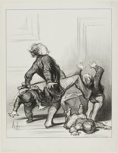 Fredskongressens inflytande. "Åh ni skurkar, ni slåss igen ... ni vet fortfarande inte att människan ska leva i fred och vara herre över sig själv", plansch 8 från Actualités av Honoré Victorin Daumier