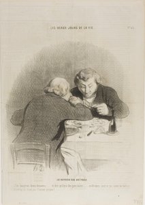 Återkomsten av ostron säsongen. "- Jag skulle kunna äta tolv dussin av dem ... tänk att det finns människor som inte gillar ostron ... - De har ingen självrespekt ...", plansch 53 från Les Beaux Jours De La Vie av Honoré Victorin Daumier