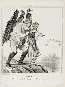 Frestaren. "- Om du samtycker till att tillhöra mig ... kommer detta imperium att bli ditt", plansch 40 från Actualités av Honoré Victorin Daumier