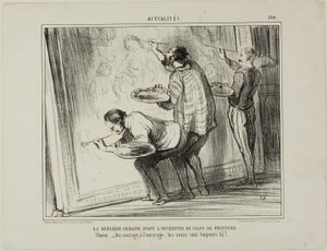 Veckan före invigningen av konstutställningen. Kör: "- mod, låt oss avsluta arbetet! Det är därför vänner är här", platta 399 från Actualités av Honoré Victorin Daumier