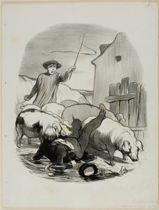 Faran med att bli fångad i en steeple chase, plansch 12 från Pastorales av Honoré Victorin Daumier