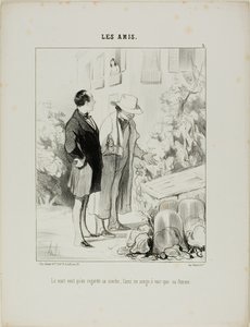 Mannen vill att han ska titta på hans heta säng, vännen drömmer bara om att se sin fru, plansch 3 från Les Amisa av Honoré Victorin Daumier