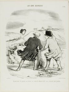 Obehaget med att lämna tåget, även om det bara är för ett ögonblick och under vilken förevändning som helst, plansch 29 från Les Bons Bourgeois av Honoré Victorin Daumier