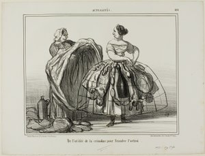 Krinolinens användbarhet när man lurar tullen, plansch 414 från Actualités av Honoré Victorin Daumier