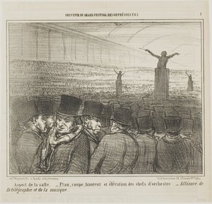 Vy över stora salen, plansch 1 från Souvenirdu Grand Festival des Orphéonistes av Honoré Victorin Daumier
