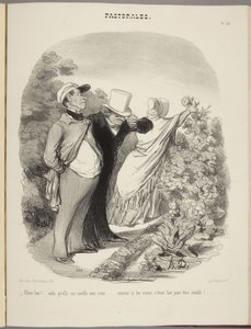 Jaså!... nu plockar hon en ros åt mig... som om rosor vore till för att plockas!... av Honoré Daumier