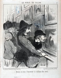 Konstverk av Honore Daumier (1808-1879). Charivari är från 1852: Serie LE PUBLIC DU SALON - "" Konstnärer undersöker målningen av en rival"" MUSEE DES BEAUX ARTS - PALAIS LONGCHAMP, MARSEILLE av Honoré Daumier
