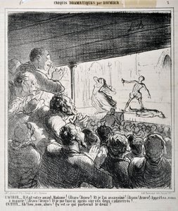 Dramatisk sketch: "Han var din älskare, Madame..." Gravyr av Honore Daumier (1808-1879) i "Le Charivari". Palais Longchamp, Musee des Beaux Arts de Marseille. av Honoré Daumier