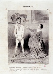 Utdrag ur tidningen “” Le Charivari””” Serien “” Les Bas Bleus”” En kvinna som jag... lämna över en knapp? ... du är galen! ... 23 maj av Honoré Daumier