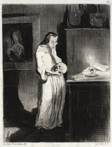 Humanitär kvinnlig författare som ger sig åt mannen... av Honoré Daumier
