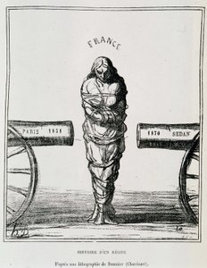 History of a Regne: Frankrike i en tångrörelse mellan Paris 1851 och Sedan 1870 - litografi av Honore Daumier publicerad i "" Le Charivari"", sd. omkring 1871 av Honoré Daumier