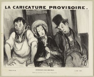 Interiör i en omnibus, ur serien "Parisiska typer" från La Caricature Provisoire av Honoré Daumier