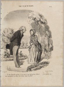 Jag ber om ursäkt om jag inte lade märke till er genast..., nummer 55 ur serien "Allt man kan önska sig" från Le Charivari av Honoré Daumier