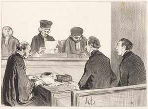 Domstolen avslutade överläggningen... av Honoré Daumier