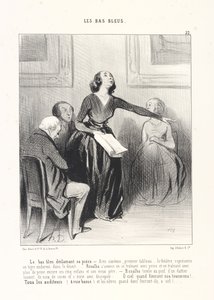 Blåstrumpan som deklamerar sitt skådespel, plansch 22 ur serien Blåstrumporna i tidskriften Le Charivari av Honoré Daumier